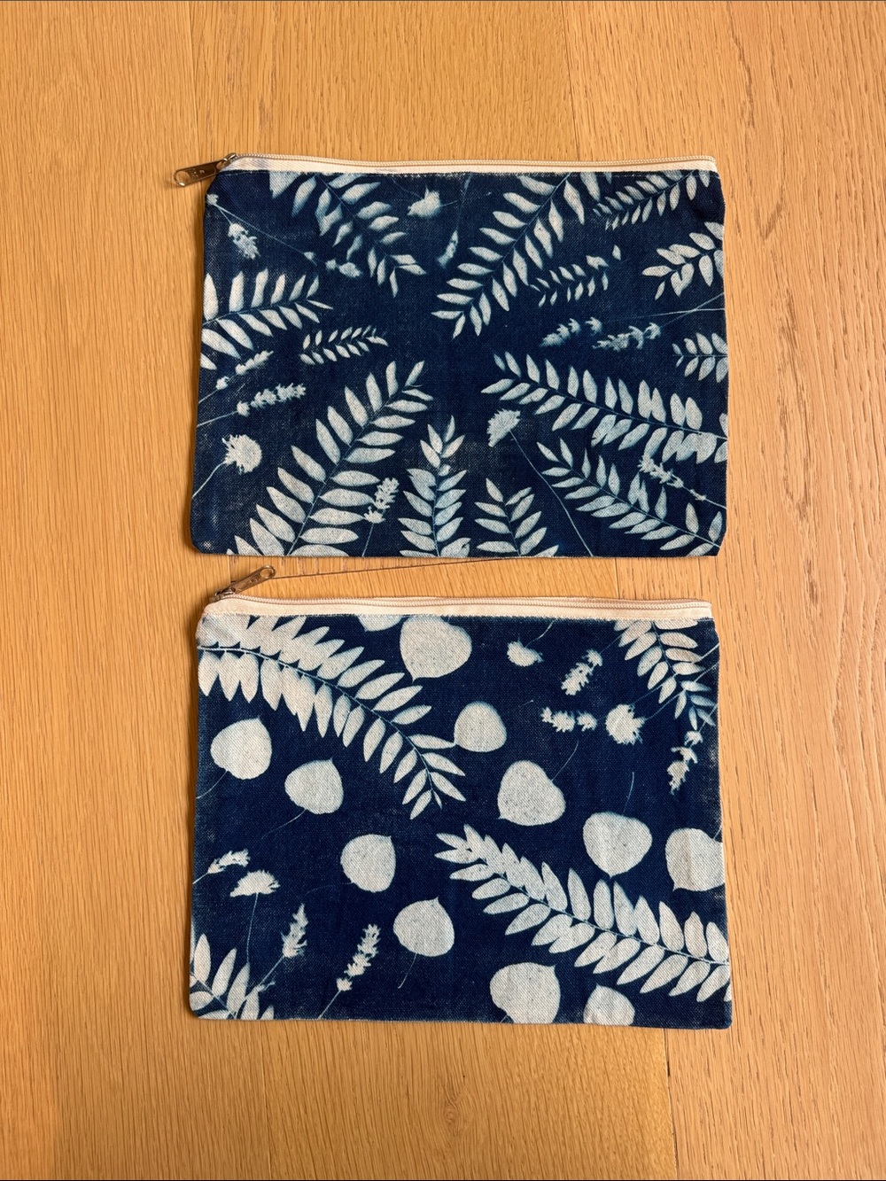 2x Botanical Cyanotype Print  Canvas Zip Pouch